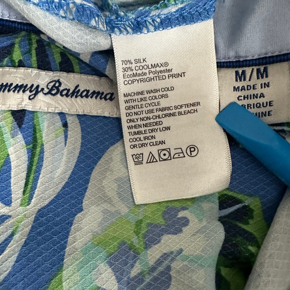 Tommy Bahama Camp Shirt Silk Blend Medium Hawaiian Floral Vacation Travel EUC - Picture 7 of 7